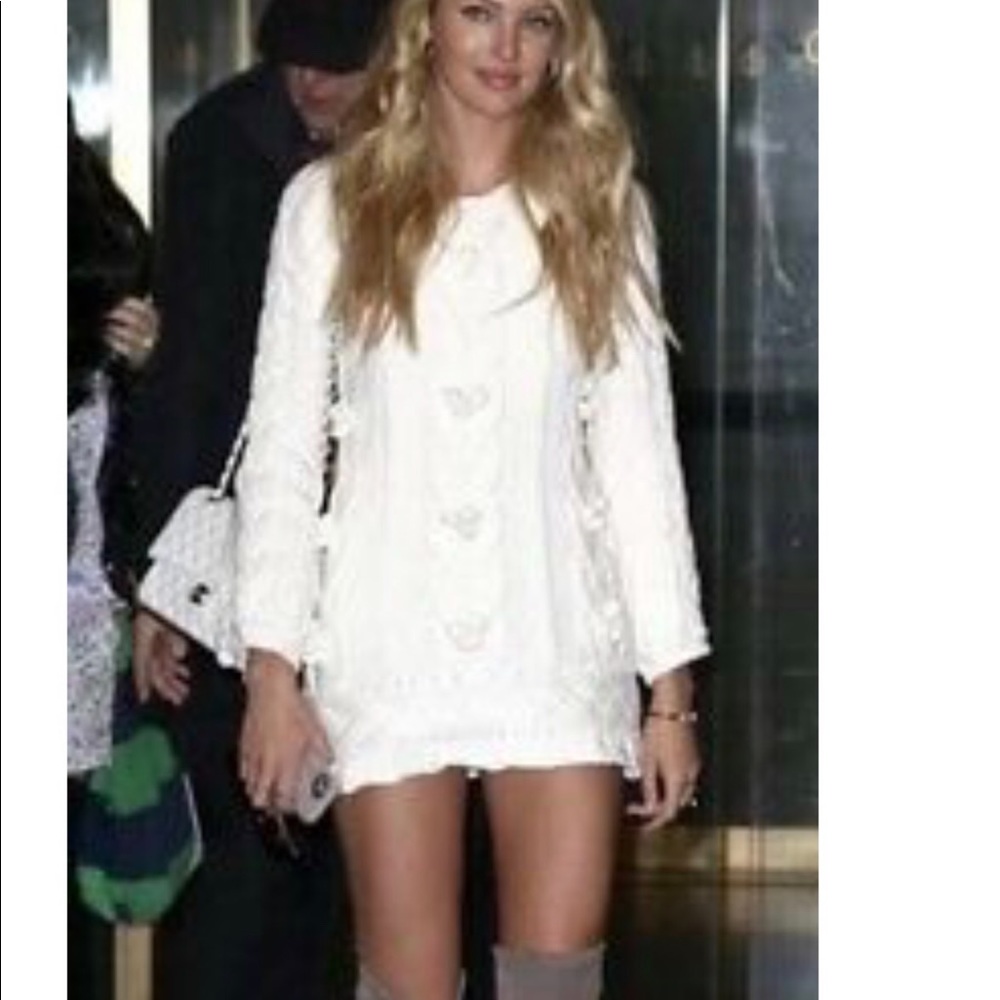 F& L knit braided cable Pom Pom mini dress